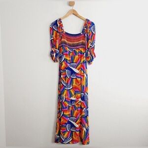 Farm Rio Rainbow Toucan Smocked Maxi Dress